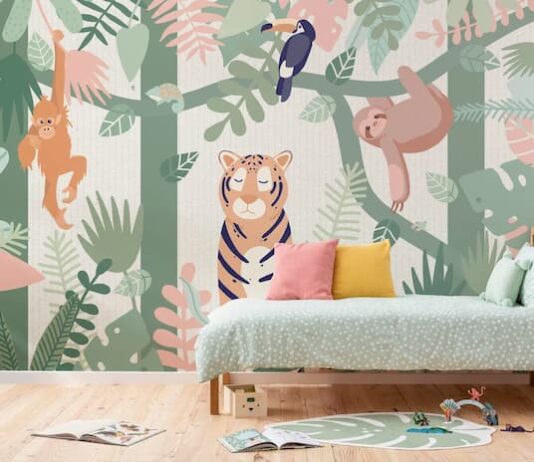 Childrens-Wallpaper-Kids-Jungle-Animal-Friends-Wallpaper-Mural