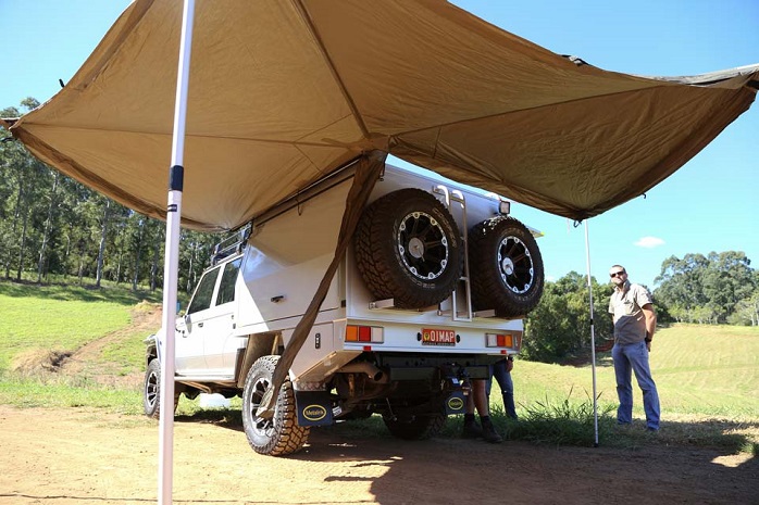 picture of dual ute cab custom canopy with  awning in the wilds