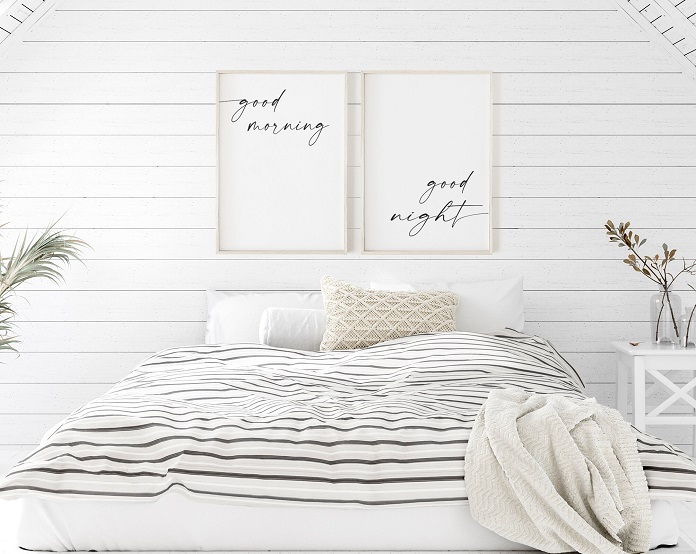 art prints above the bed in the bedroom