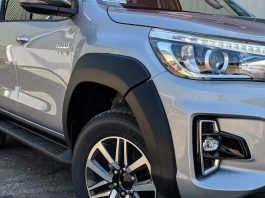 Fender flare on silver Toyota Hilux